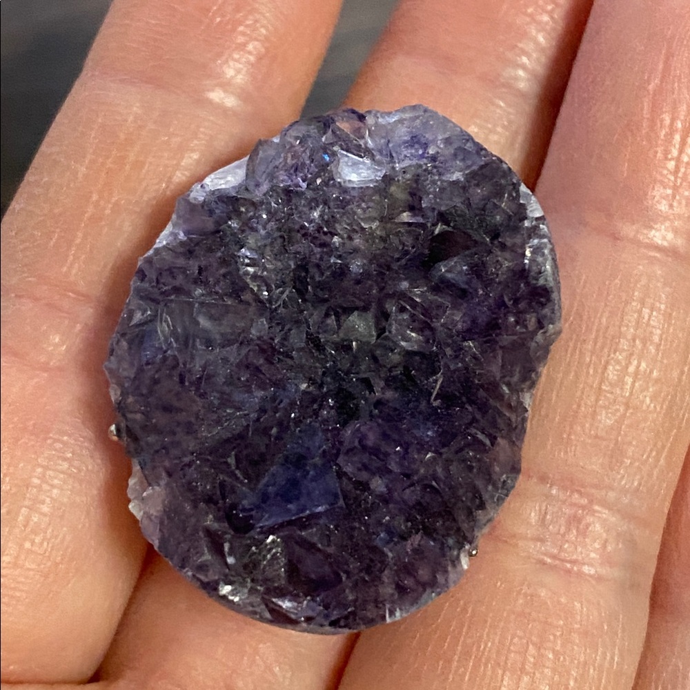 Natural Purple Fluorite Druzy Statement Ring – Raw Mineral Specimen Jewelry
